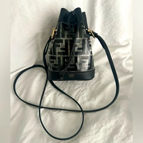 đź‘‘âś…PRICE FIRMâś…AUTHENTIC Fendi Black & Gold Mon Tresor Mini Bucket - Picture 11 of 16